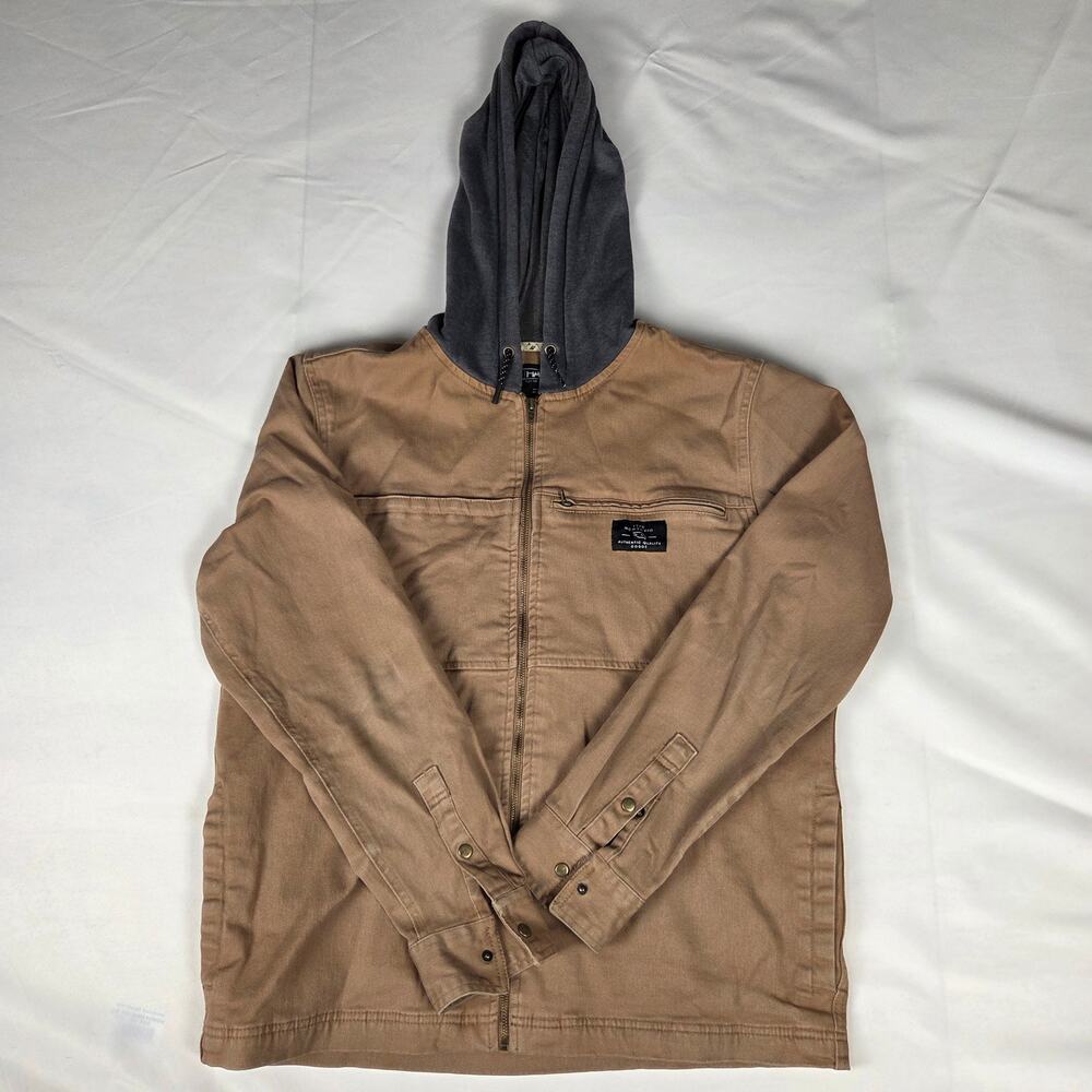 Tony Hawk Men's Tan Canvas Hooded Work Jacket L/G Full Zip Heavyweight Coat